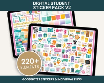 Student Digital Stickers V2: Goodnotes PNG Planner Stickers