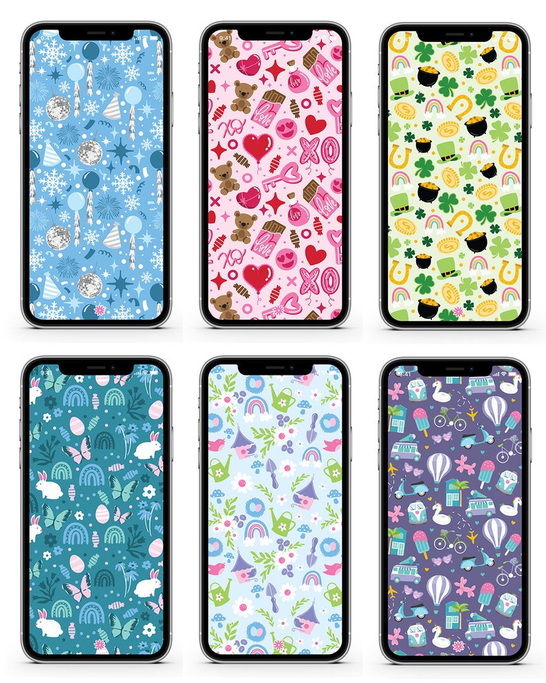 Pu&ograve; includere: Sei diversi sfondi per telefono con vari motivi. Il primo sfondo &egrave; blu con fiocchi di neve, cappelli da festa e coriandoli. Il secondo sfondo &egrave; rosa con orsacchiotti, cuori e caramelle. Il terzo sfondo &egrave; verde con trifogli, monete d'oro e arcobaleni. Il quarto sfondo &egrave; blu-verde con farfalle, arcobaleni e uova. Il quinto sfondo &egrave; azzurro con fiori, arcobaleni e annaffiatoi. Il sesto sfondo &egrave; viola con coni gelato, mongolfiere e biciclette.