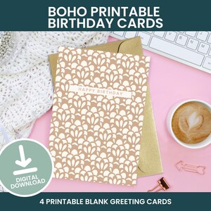 Biglietti di auguri di compleanno con motivo Boho - PDF stampabili - 5 x 7&quot; - Download immediato - Biglietti di auguri