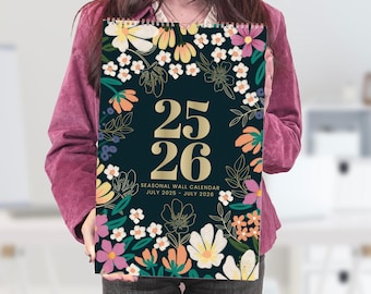 2025-2026 Academic Hanging Wall Calendar | 11” x 17” Monthly Planner Pad, Organizer | Seasonal Artwork