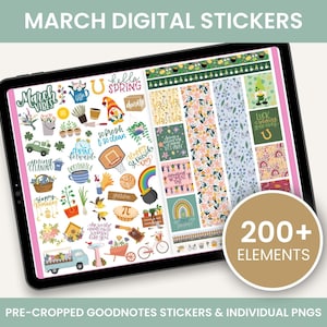 March Stickers, Digital Stickers, Goodnotes Stickers, PNG Stickers, Spring Stickers, March Sticker Kit, Digital Planner Stickers, St Patty's