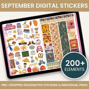 September Stickers, Digital Stickers, Goodnotes Stickers, PNG Stickers, Fall Stickers, September Sticker Kit, Digital Planner Stickers