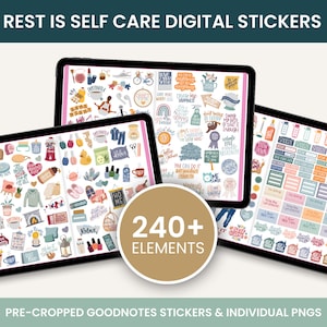 Rest is Self Care Stickers, Digital Stickers, Goodnotes Stickers, PNG Stickers, Digital Planner Stickers, Self Care Stickers, Sticker Kit