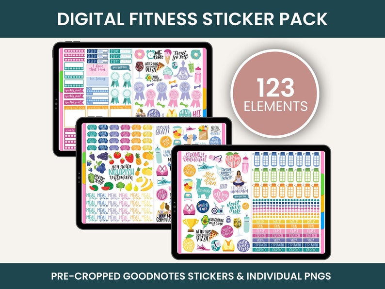 Digital Stickers, Digital Planner Stickers, Goodnotes Stickers, Unique Stickers, FITNESS STICKERS PACK image 1