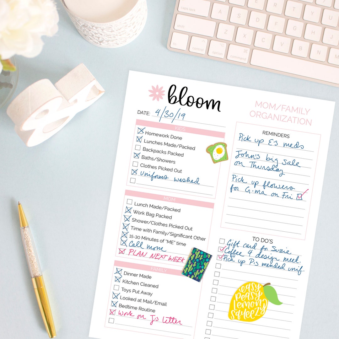 Mom/family Organization- Printable PDF - 8.5" X 11" Instant Download - Etsy
