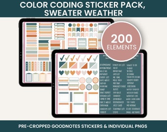 Digital Stickers, Digital Planner Stickers, Goodnotes Stickers, Unique Stickers, Color Coding Stickers, SWEATER WEATHER PACK