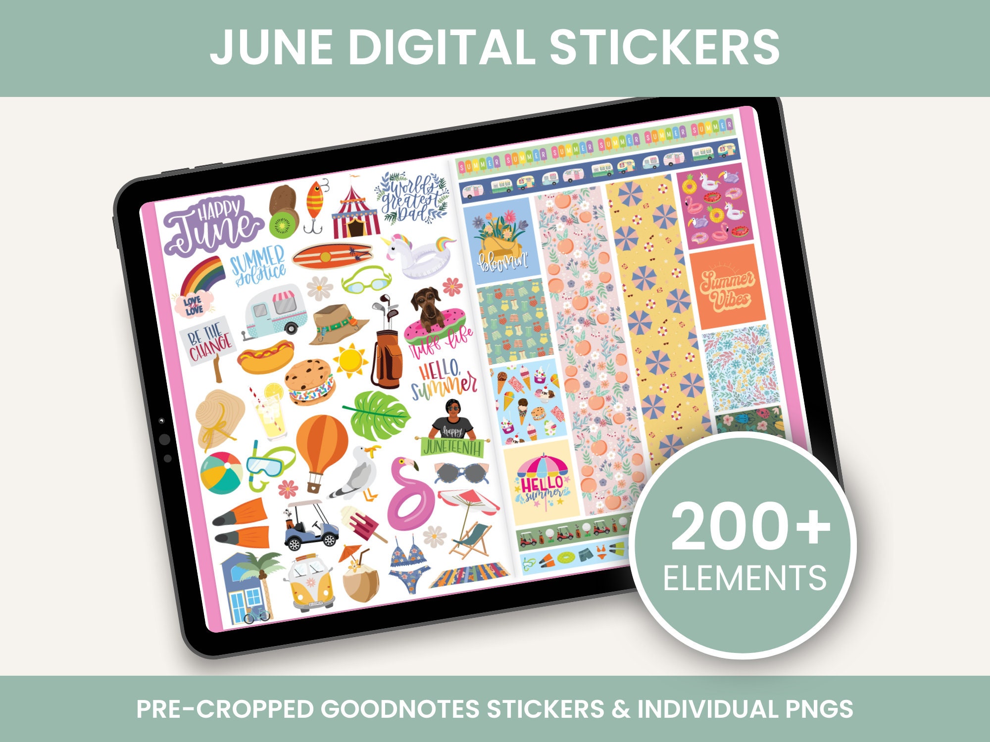 June Sticker Design June Stickers, Digital Stickers, Goodnotes Stickers, PNG Stickers ...