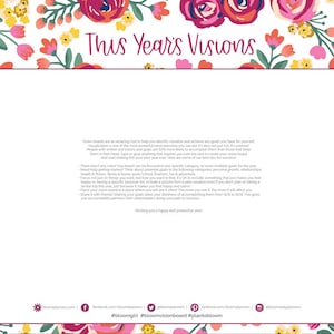Yearly Vision Board - Printable PDF - 8.5&quot; x 11&quot; Instant Download - Vintage Floral Pattern