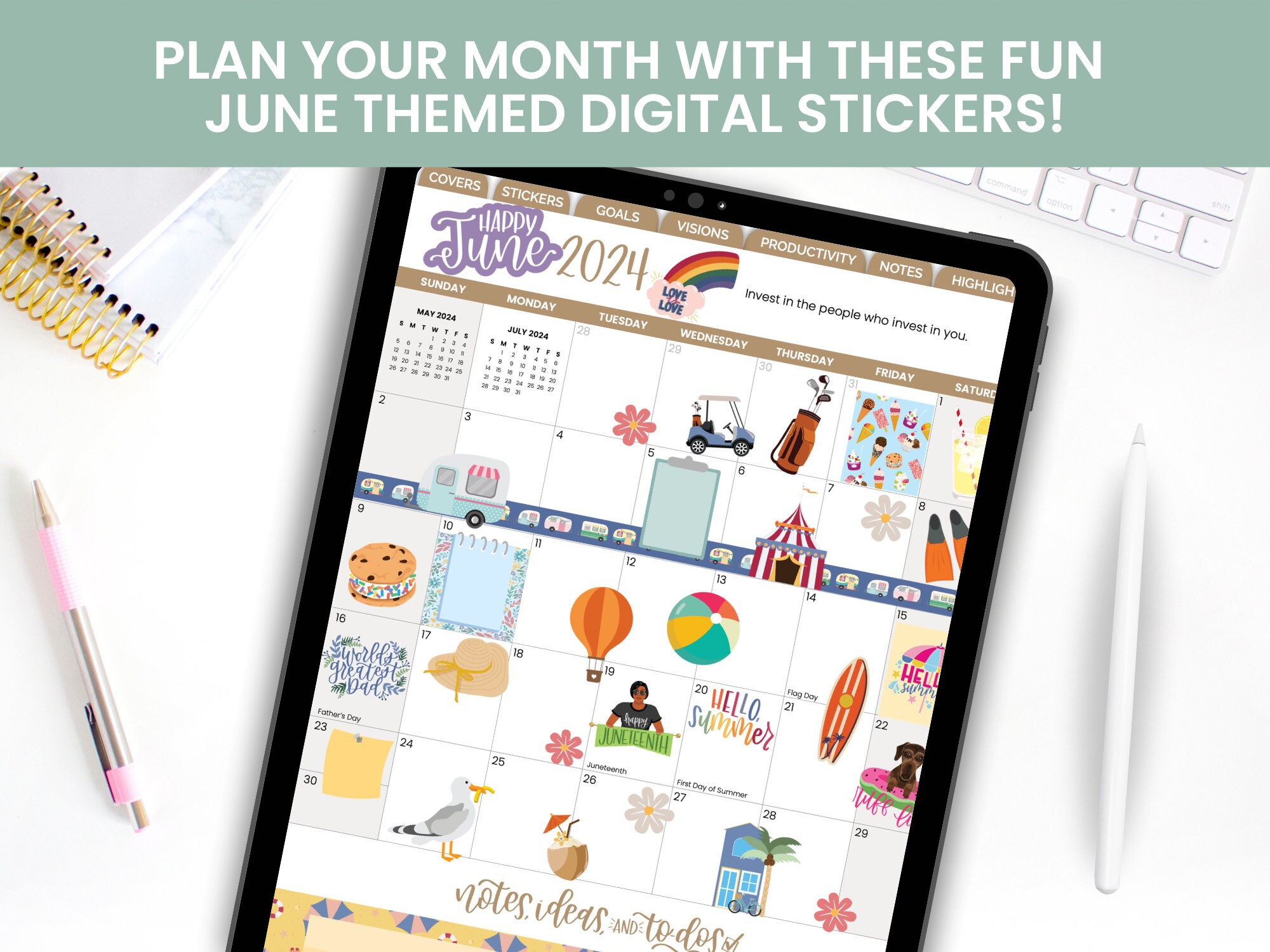 June Sticker Design June Stickers, Digital Stickers, Goodnotes Stickers, PNG Stickers ...
