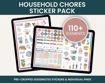 Household Chores Digital Stickers, Digital Stickers, Digital Planner Stickers, Goodnotes Stickers, Unique Stickers, Chores Stickers