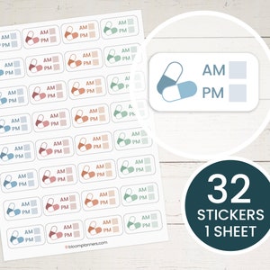 Planner Stickers, Pill Tracker Stickers, AM PM Medication Vitamin Tracker, Calendar Stickers, Sticker Sheets, Journaling Stickers