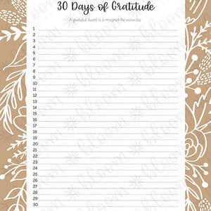 30 Days of Gratitude - Printable PDF - 8.5" X 11" Instant Download - Etsy