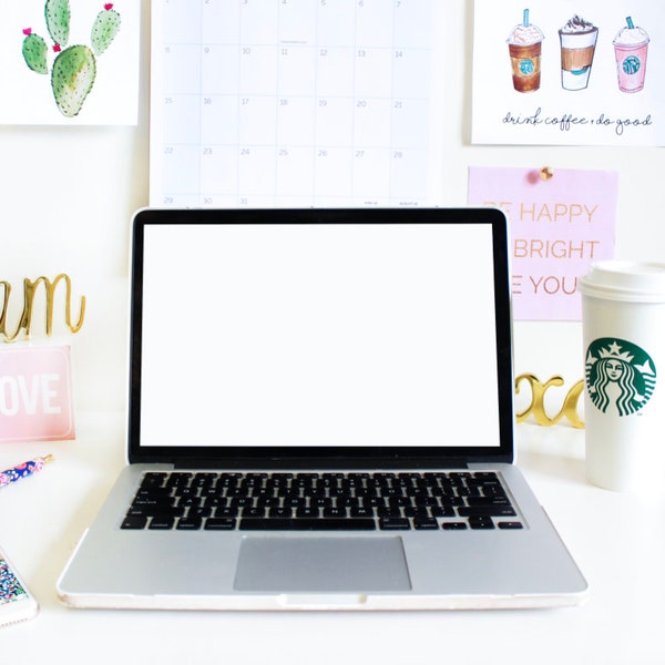 Laptop Mockup - Stock Photography, Computer Stock, Office Mockup, Screen Monitor Mockup, Bouquet, Desk Mockup by bloom daily planners