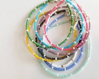 Seed Bead Bracelet Various Colors- Beads, boho, friendship, simple, gift, tiny, dainty, chic, ootd, hippie, stack, stacking, beaded, for her