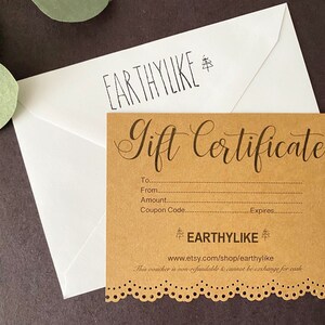 Certificado de regalo para Earthylike, Tarjeta regalo para cumpleaños, regalo de Navidad, San Valentín, regalos de boda, dama de honor, pulsera, regalo de última hora