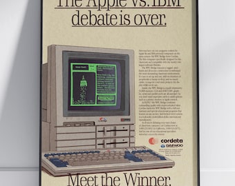 WPC Bridge IBM en Apple IIe-poster | Retro computerprint | Vintage pc-muurkunst | Nostalgische Apple Computer Kantoorinrichting | Digitale download