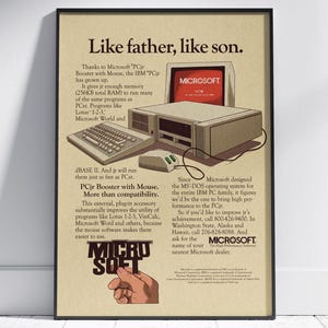 IBM PC Jr. Nostalgic Microsoft poster Digital Prints Retro music. Office Decor vintage computing, retro pc computers nostalgia, DOWNLOAD
