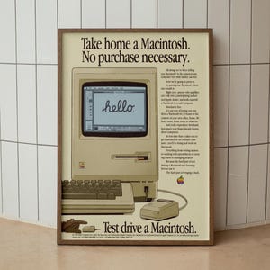 Póster retro vintage de Apple Apple Mac Art Impresiones digitales. Regalo para los amantes de las manzanas. Póster de Apple Mac. Decoración de oficina. Arte de pared del logotipo de Apple. DESCARGAR