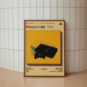 PS2. Póster vintage retro original de PlayStation, impresiones digitales. Regalo para gamers. Póster de PlayStation. Arte de videojuegos. DESCARGAR.