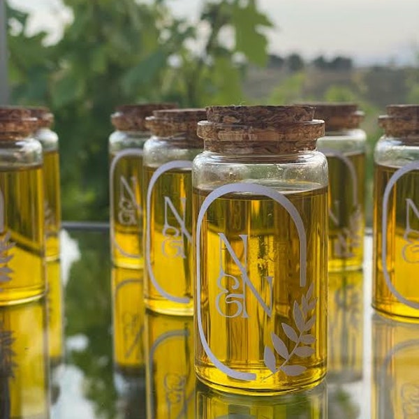 Hochzeit Olivenöl Gastgeschenke| Personalisierte Gastgeschenke | Leere Olivenölflaschen| 50 ml leere Flaschen für Hochzeit| Packung mit 20 Stück 1,69 oz|Einzigartige Gefälligkeiten