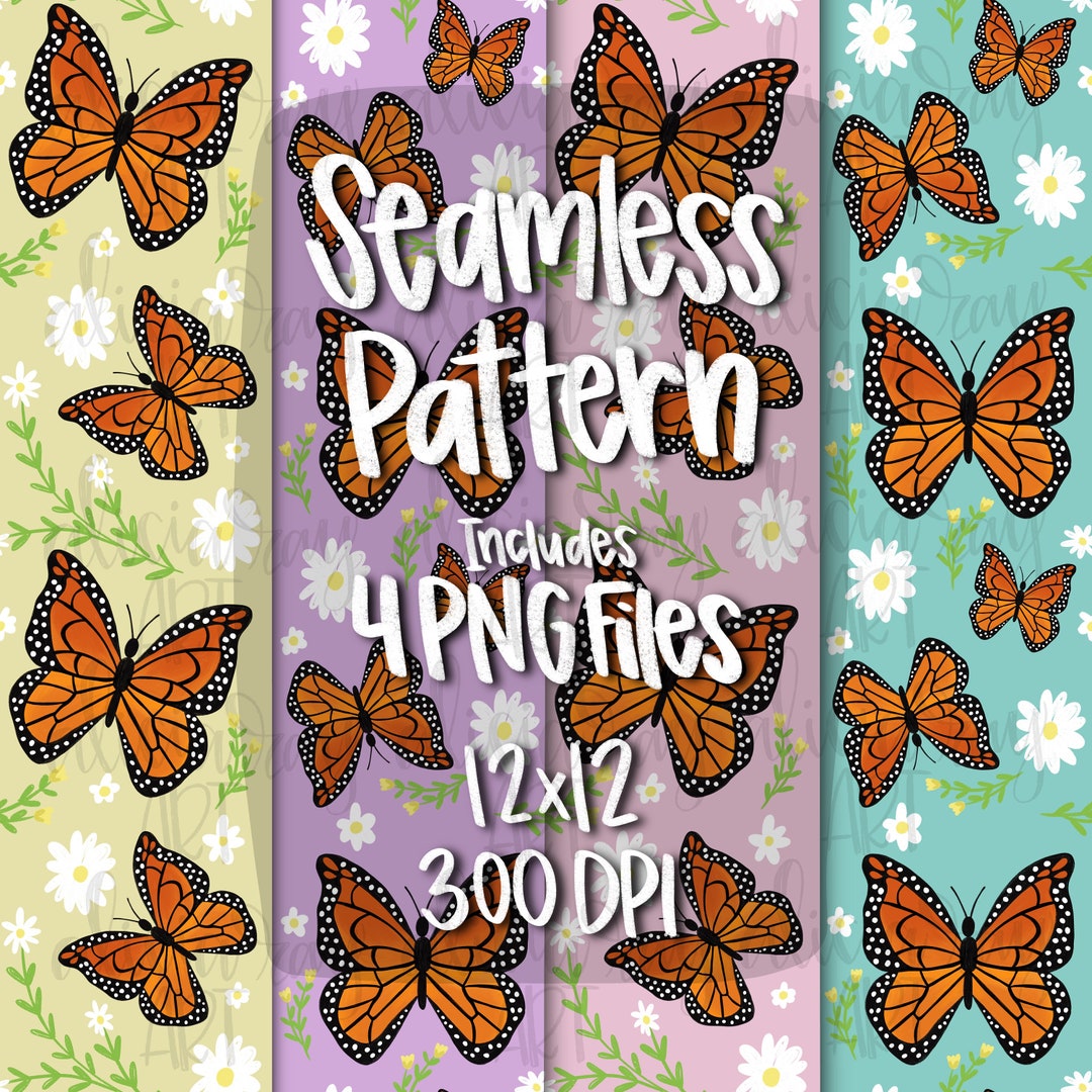 Monarch Butterfly Seamless File Pattern PNG | Hand Painted | Repeat ...