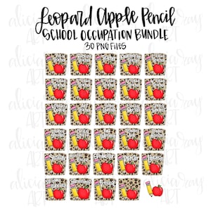 Back To School Sublimation PNG | Hand Drawn Digital Download | Printable Art | Classroom Decor Printable | Leopard | Pencil Apple