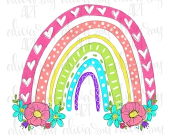 | de téléchargement Christian Digital | de fichier PNG de sublimation dessinée à la main | inspirante Arc-en-ciel avec | croisée | florale Jésus