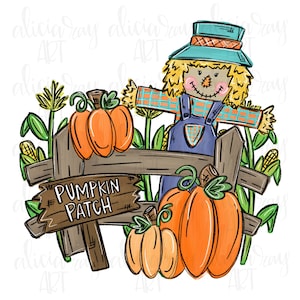 Fall Pumpkins PNG Digital Download | Hand Drawn Sublimation File | Printable Art | Fall | Whimsical | Pumpkin Patch Design | Scarecrow