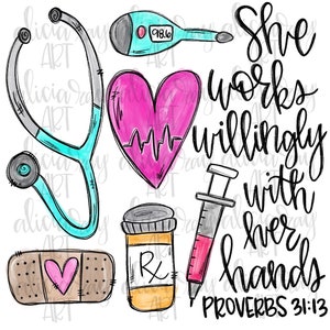 Enfermera Sublimación PNG Diseño / Doctor Arte / Diseño LPN / Proverbios 31:13 / Descarga digital dibujada a mano / Arte imprimible / Arte digital /