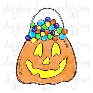 Halloween Trick Or Treat Bucket Sublimation PNG Design | Hand Drawn | Digital Download | Whimsical Jack O Lantern | Boy Design