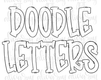 Doodle Buchstaben Alphabet mit transparenten innen | Handgezeichnetes Alphabet | Alpha Pack Digital Download | Druckbare digitale Kunst | Muttertag