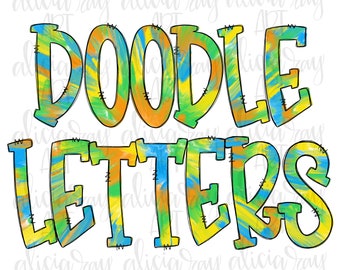 Boy Tie Dye Doodle Letters Alphabet | Hand Drawn Alpha Pack Digital Download | Printable Art | Boy Font | Bright Colors | Summer Letters