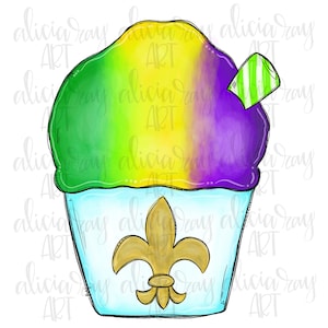 Mardi Gras Sublimation PNG Design | Hand Drawn | Digital Download | Printable Art | Louisiana | Fleur De Lis | Snow cone | Sno ball