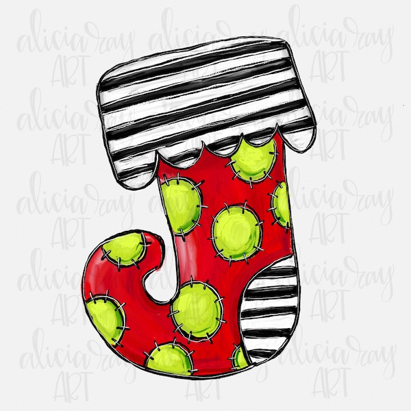 Christmas Sublimation Design | Hand Drawn | PNG Digital Download | Digital Art | Christmas Stocking | Towel Design | Pillow Design