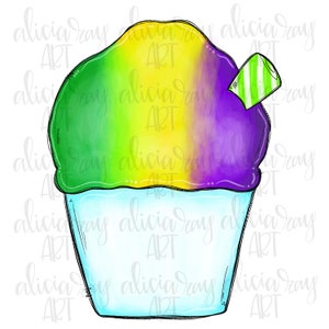 Mardi Gras Sublimation PNG Design | Hand Drawn | Digital Download | Printable Art | Louisiana | Fleur De Lis | Snow cone | Sno ball
