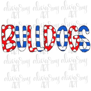 Bulldogs PNG Sublimation Design | Red and Blue School Spirit Design | Hand Drawn | PNG | Digital Download | Printable | Digital Art