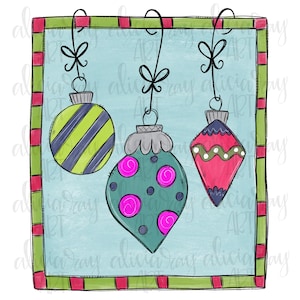 Christmas Ornament Sublimation Design | Hand Drawn | Christmas PNG Digital Download | Digital Art | Framed Ornaments