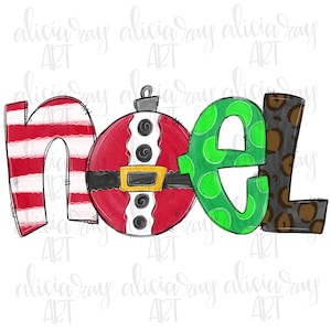 Christmas Sublimation Design | Hand Drawn | PNG Digital Download | Noel | Doodle Letters | Santa Claus | Christmas Ornament