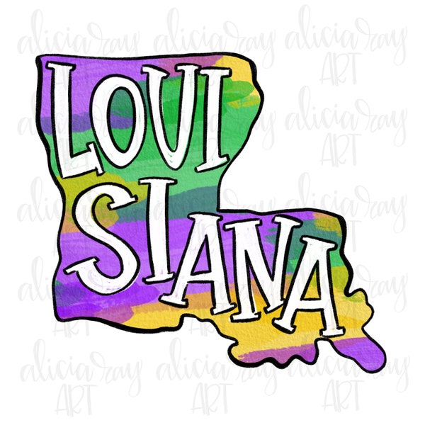 Louisiana Mardi Gras Sublimation Design Hand Drawn PNG Digital Download | Towel Design | Shirt Design | Watercolor | Fleur De Lis