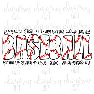 Baseball Sublimation Design | Hand Drawn PNG | Digital Download | Printable Artwork | Digital Art | Bubble Letters