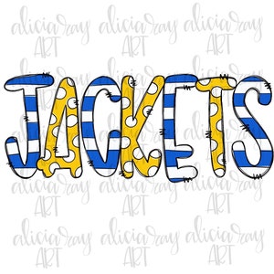 Jacken PNG Sublimation Design | Blaues und gelbes Schulgeist Design | Handgezeichnet | PNG | Digitaler Download | Druckbare | Digitale Kunst