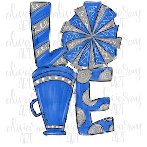 Cheer Sublimation Design | Cheer Mom | Hand Drawn Sublimation PNG | Digital Art Download | Cheerleader design royal blue gray silver