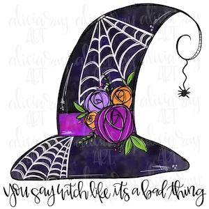 Halloween Witch Hat Sublimation PNG Design | Hand Drawn | Digital Download | Whimsical witch hat | Witch | Spider | Trick or Treat | Floral