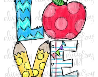 Teacher Sublimation Design | Apple | Pencil | Hand Drawn | Sublimation PNG | Digital Download | Printable Artwork | Digital Art | School