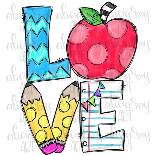 Teacher Sublimation Design | Apple | Pencil | Hand Drawn | Sublimation PNG | Digital Download | Printable Artwork | Digital Art | School