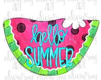 Vattenmelon sublimering PNG design | Handritad | Sommar | Digital nedladdning | Utskrivbar digital konst | Hej sommar | Söt vattenmelon