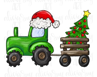 Christmas Sublimation Design | Hand Drawn | PNG Digital Download | Digital Art | Tractor | Boy Design | Farm