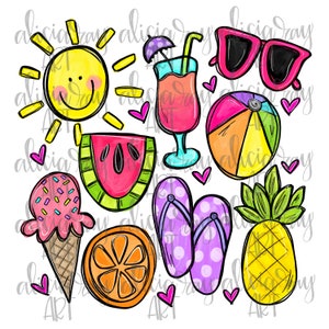 Summer Doodles PNG Sublimation Design | Summer Design | Hand Drawn | Digital Download | Printable Digital Art