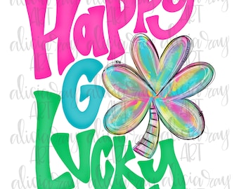 Shamrock PNG Sublimation Design | St Patricks Day | Hand Drawn | Sublimation PNG | Digital Download | Printable Digital Art | Happy Go Lucky