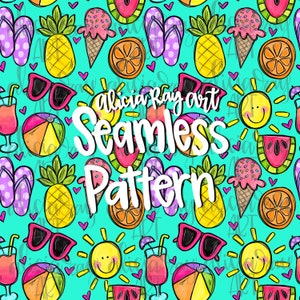 Summer Seamless Pattern Sublimation Design Digital Download | Hand Drawn Printable Art | Hand Painted PNG File | Digital Paper | Fabric